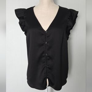 Nine West Black Button-Down Blouse with Ruffle Sleeves